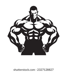 bodybuilder black and white silhouette illustration 