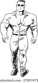 Bodybuilder, black and white vector illustration