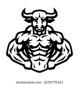 Bodybuilder with a bull head. Vector illustration.