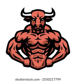 Bodybuilder with a bull head. Vector illustration.