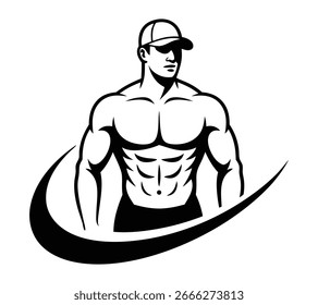 Bodybuilder in Cap Flexing Muscles Vektorsymbol
