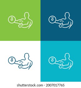 Bodybuilder Carrying Weight On One Hand Outline Flat four color minimal icon set