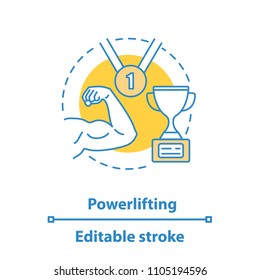Bodybuilder competition concept icon. Champion idea thin line illustration. Powerlifting. Vector isolated outline drawing. Editable stroke