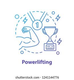 Bodybuilder competition concept icon. Champion idea thin line illustration. Powerlifting. Vector isolated outline drawing