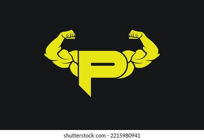 bodybuilder creative vector with letter P, gym and fitness logo, design, emblem and icon.