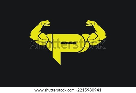 bodybuilder creative vector with letter P, gym and fitness logo, design, emblem and icon.