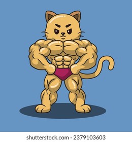 Bodybuilder cute cat poses in various poses
