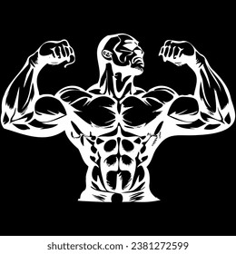 bodybuilder detailing vector file silhouette with black background