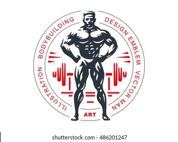 Bodybuilder emblem illustration on white background