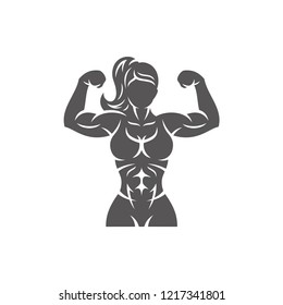 Bodybuilder female silhouette isolated on white background vector illustration. Vector fitness gym graphics illustration.