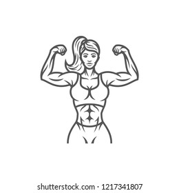 Female Fitness Woman Flexing Arm Illustration 372324 Vector Art at Vecteezy