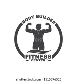 Bodybuilder fitness gym icon logo badge vector illustration design
