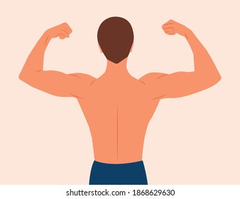 Bodybuilder Fitness Model Illustration. The man with the muscles. Sexy bearded, muscular jock. Posing bodybuilding. Isolated vector illustration. Strong Bodybuilder Biceps on on white backgroud
