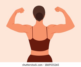 Bodybuilder Fitness Model Illustration. The woman with the muscles. Strong Woman with muscular jock. Posing bodybuilding. Isolated vector illustration. Strong Bodybuilder Biceps on on white backgroud