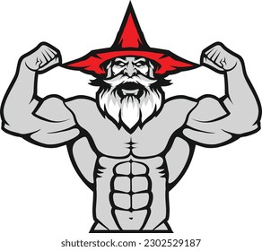 modelo de fitness de bodybuilder posando logo. hombre muscular con emblema de ese sombrero. 