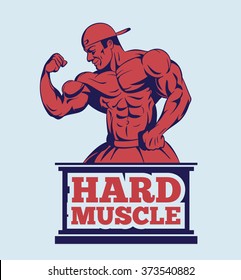 bodybuilder fitness model posing logo . muscle man emblem