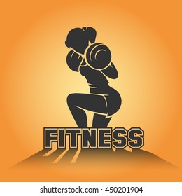 Bodybuilder or Fitness Template. Athletic Woman Holding Weight Silhouette. 
