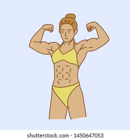 bodybuilder flexing her muscles, vector illustration 