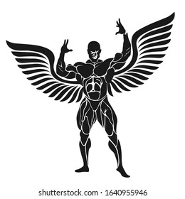 Bodybuilder flexing muscles, vector illustration