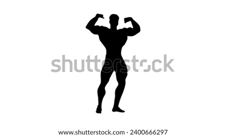 Bodybuilder front view showing muscles, black isolated silhouette