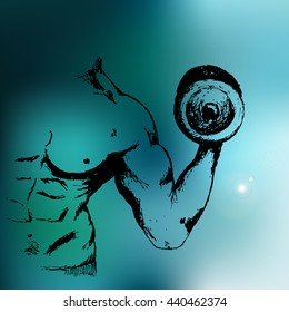 Bodybuilder with Gandel. A strong man is engaged in sports for a logo, banner, poster. Vector illustration