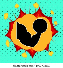Bodybuilder mano y seña de timbre de explosión arte pop, ilustración vectorial para el diseño