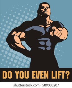 bodybuilder with huge muscles vector image, training motivation poster