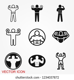 Bodybuilder icon, muscle sign. Vector illustration for web design