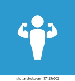 bodybuilder icon, on blue background