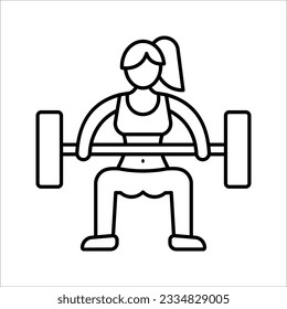 Bodybuilder icon on white background. Vector object and Icons for Sport Label, Symbol, Gym, Fitness icon Design, Exercise icon, Woman Holding Weight. 