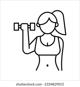 Bodybuilder-Symbol auf weißem Hintergrund. Vektorobjekt und Icons für Sport Label, Symbol, Fitness Icon Design, Fitness Icon Symbol, Übungssymbol, Weibliche Holding Gewicht. 