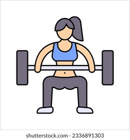 Bodybuilder icon on white background. Vector object and Icons for Sport Label, Symbol, Gym, Fitness icon Design, Exercise icon, Woman Holding Weight. 