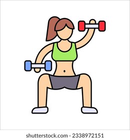 Bodybuilder icon on white background. Vector object and Icons for Sport Label, Symbol, Gym, Fitness icon Design, Exercise icon, Woman Holding Weight. 