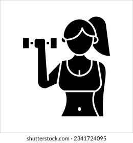 Bodybuilder icon on white background. Vector object and Icons for Sport Label, Symbol, Gym, Fitness icon Design, Exercise icon, Woman Holding Weight. 