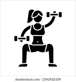 Bodybuilder icon on white background. Vector object and Icons for Sport Label, Symbol, Gym, Fitness icon Design, Exercise icon, Woman Holding Weight. 