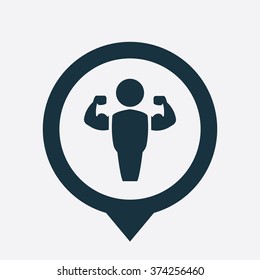 bodybuilder icon, on white background map pin