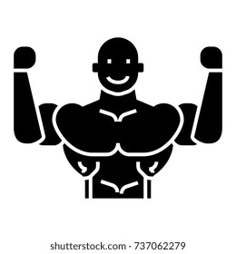 bodybuilder icon, vector illustration, black sign on isolated background