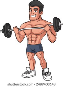 Bodybuilder lifting barbell vector illustration