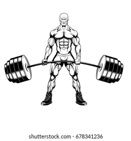 Bodybuilder lifts a very heavy barbell. Vector illustration