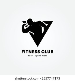 Bodybuilder logo or badge vector illustration. Bodybuilder symbol silhouette. Retro typography fitness emblem design template or t-shirt print.