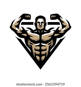 Bodybuilder logo. Double biceps. Vector illustration.