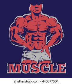 bodybuilder logo muscle man posing emblem