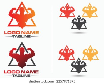 Bodybuilder logo. physical exercise. Gym logo. Fitness center. Power. Sports. Star. Icon. Fitness logo design