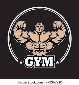 Bodybuilder Logo Template. Vector Object, Icon, Sport Label. Gym Logo Design. Fitness Badge. Emblem. Graphics. Weightlifting Symbol.