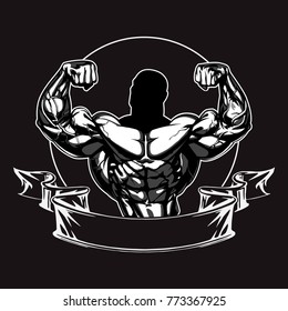 Bodybuilder Logo Template. Vector Object, Icon, Sport Label. Gym Logo Design. Fitness Badge. Emblem. Graphics. Weightlifting Symbol.