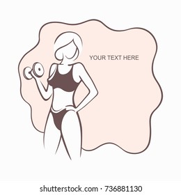 Bodybuilder Logos Templates. Vector object and Icons for Sport Label, Gym Badge, Fitness Design, Emblem Graphics. Sport Symbol, Exercise Logo, Woman Holding Weight Silhouette.