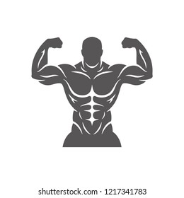 Bodybuilder male silhouette isolated on white background vector illustration. Vector fitness gym graphics illustration.
