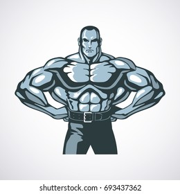 Bodybuilder man posing. Vector illustration.