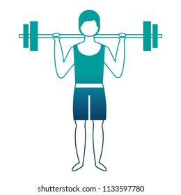 bodybuilder man in short swimsuit lifting barbell