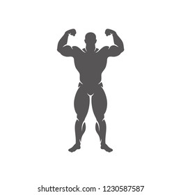 Bodybuilder man silhouette isolated on white background vector illustration. Vector fitness gym graphics illustration.